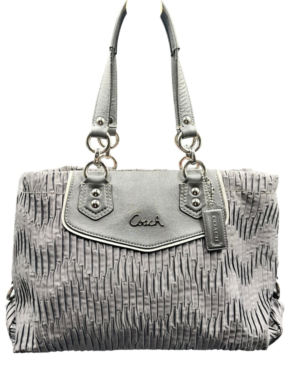 COACH Ashley Gathered Satin Satchel Gray Pleated Shoulder Bag Y2K Style 2012